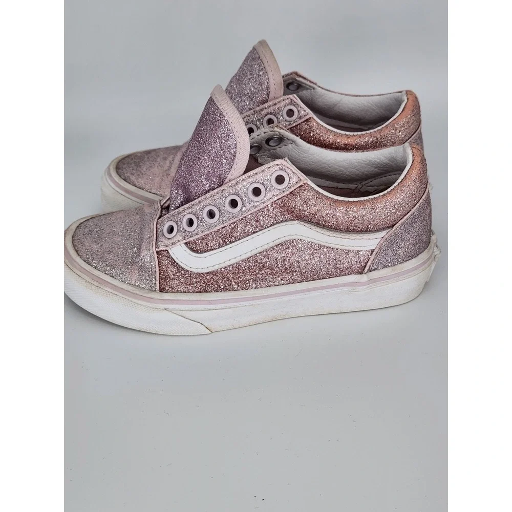 VANS OFF The WALL GIRLS SIZE 13‎ PINK SPARKLE Tie SNEAKERS SHOES GLITTER